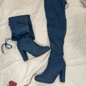 BAMBOO Blue Over the Knee Boots